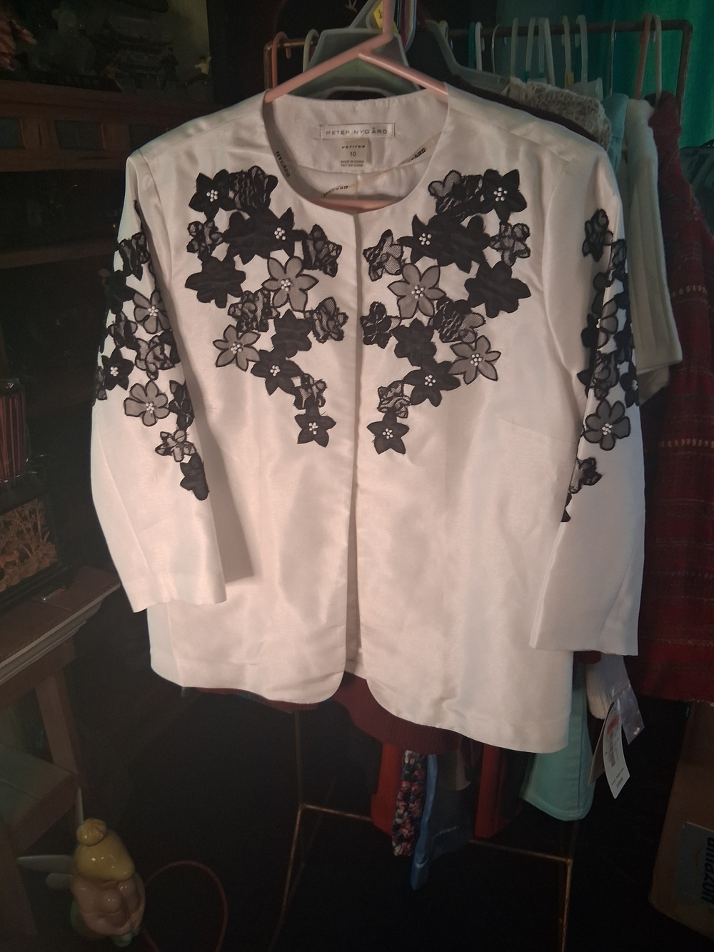 Peter Nygard White Jacket with Black Floral Applique